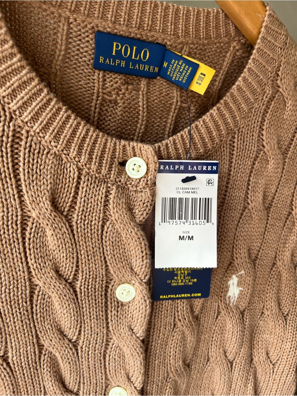 Beautiful Polo Ralph Lauren Camel Cotton Cable Knit Cardigan - Picture 5 of 7